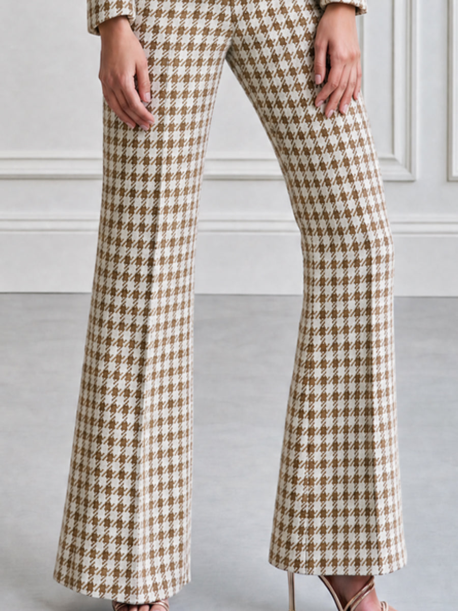 Houndstooth Tweed Blazer & Flare Pants Two-Piece Suit Set