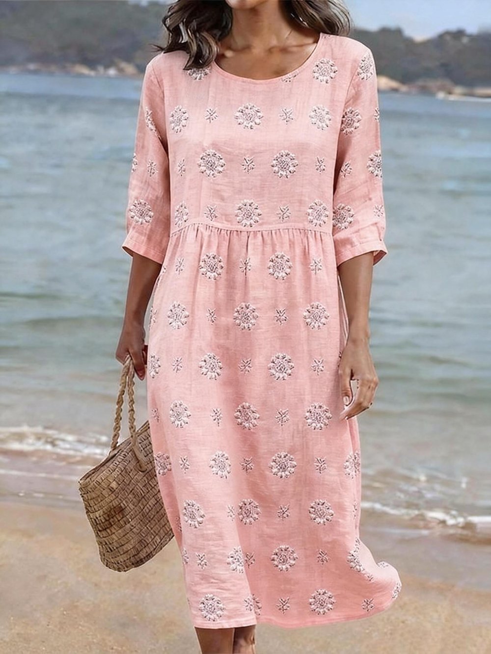 Relaxed Linen Blend Midi Dress