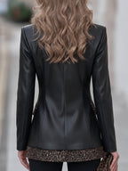 Faux Leather Leopard Velvet Trim Blazer