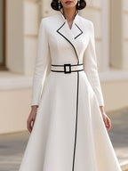 White Black Fit & Flare Midi Formal Coat Dress For Wedding Guest Occasions