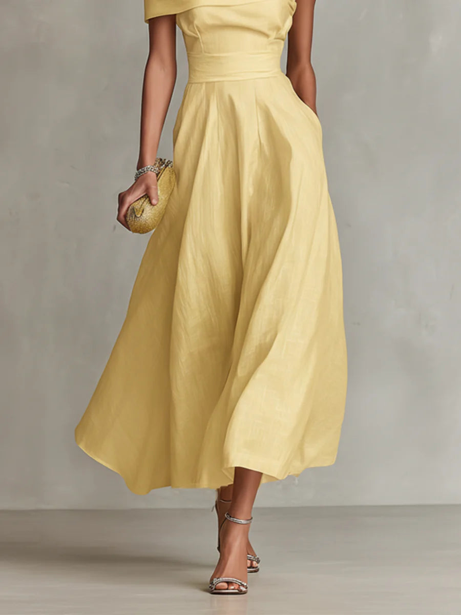 Elegant Yellow One-Shoulder Neckline Dress