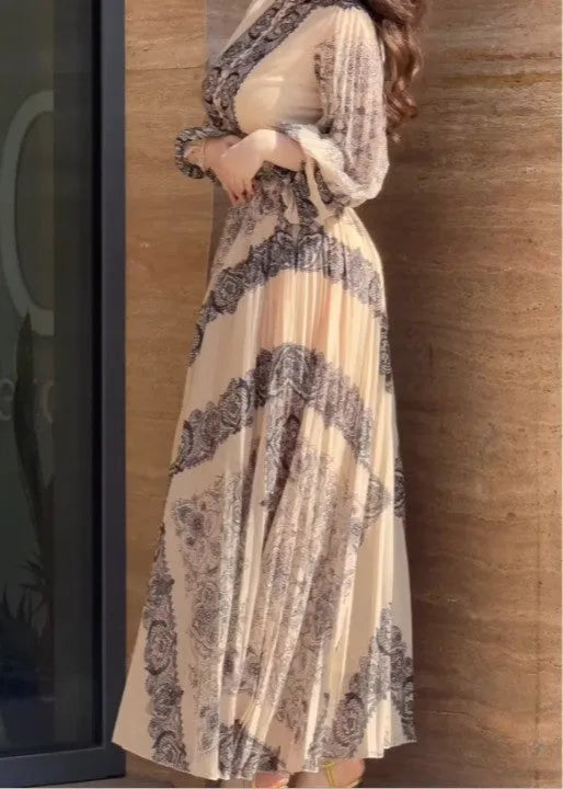 Ethnic-style printed high-neck button-down maxi dress (including belt)