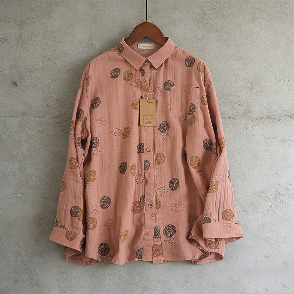 Vintage Polka Dot Pattern Cozy Linen Blouse