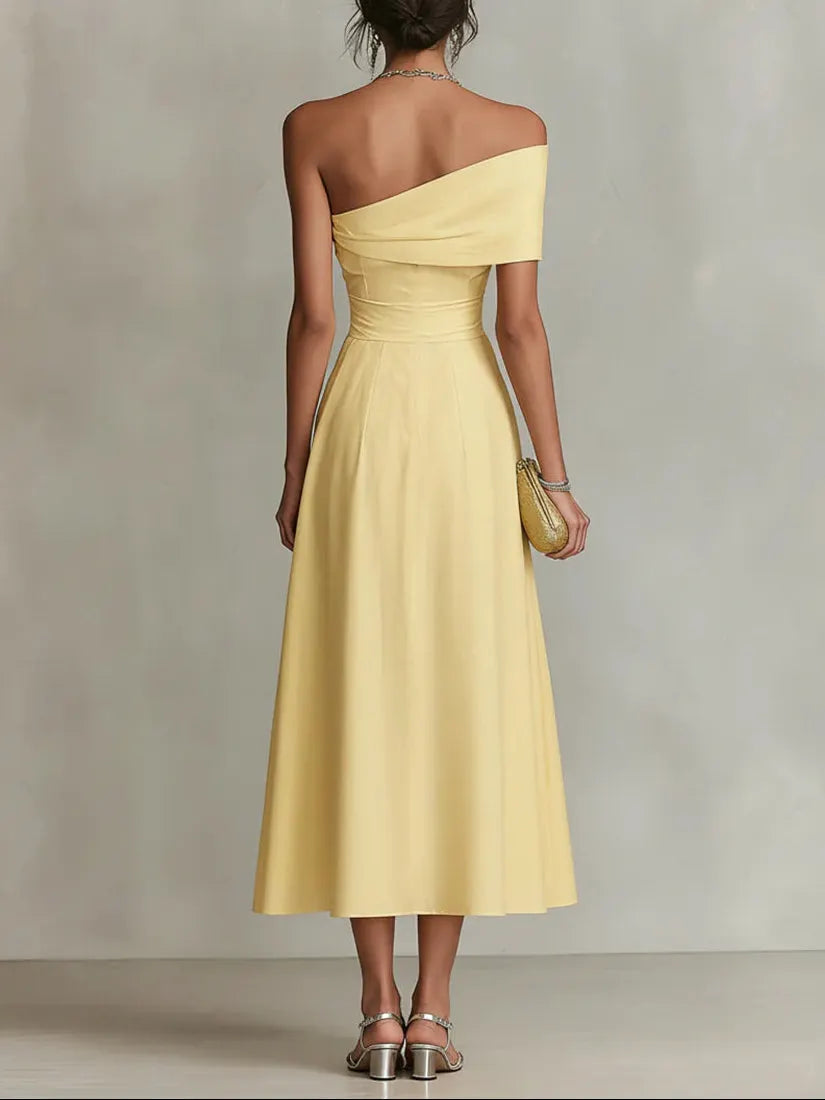 Elegant Yellow One-Shoulder Neckline Dress