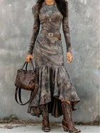 Vintage Polyester Flare Hem Midi Dress(Includes belt)