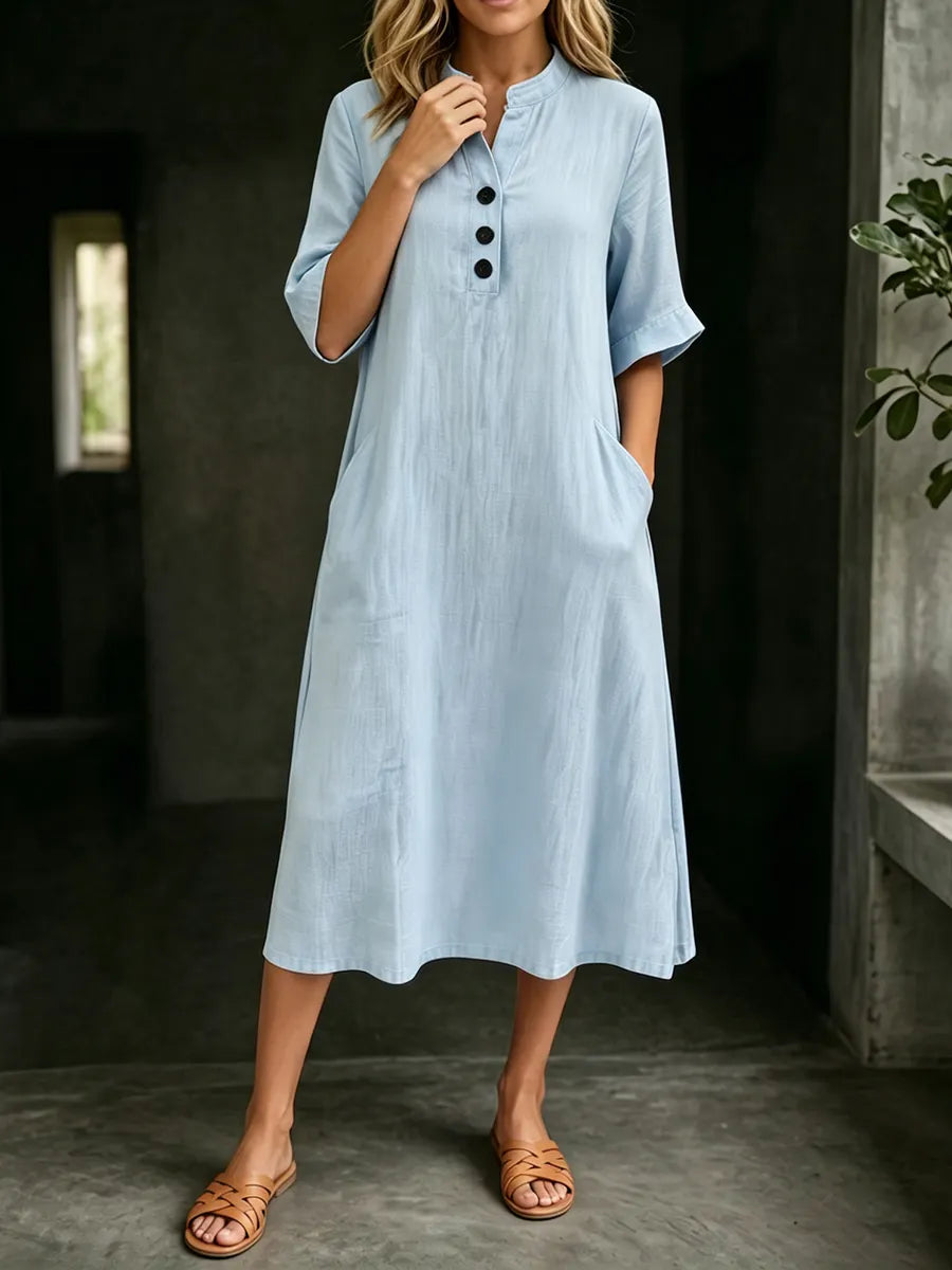 Minimalist & Cozy Solid-color Semi-mock Neck Dress