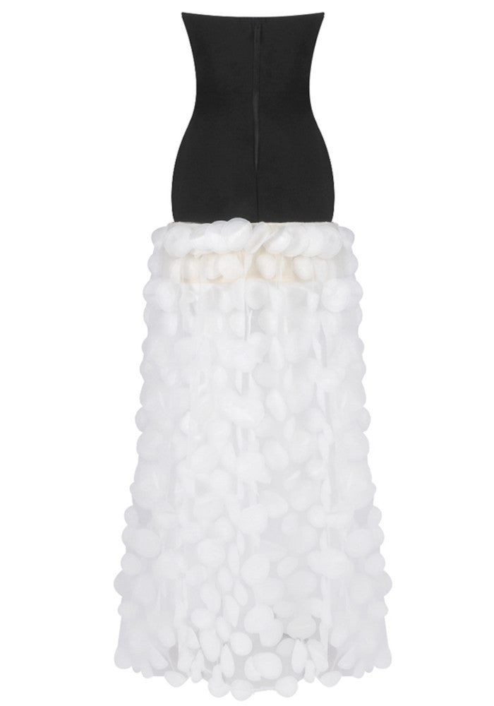 Strapless A Line Maxi Dress Black White