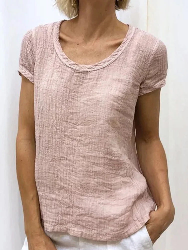 Women's Casual Linen Solid-colored Print T-shirt