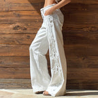Vintage Bohemian Lace-paneled Distressed Washed Denim Jeans