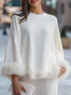 Elegant Faux Fur-Trimmed Knit Sweater