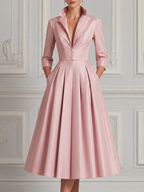Pink Dress Fall Wedding Guest Dress Satin Blazer A-Line Midi Dress