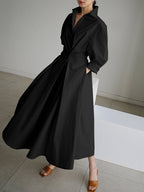 Women's Solid Pocket Button Lapel Long Sleeve Maxi Shirt Casual Dress