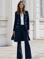 Double‐Breasted Long Blazer Coat & Flared Trousers Co‐Ord Set