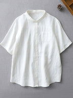 Simple Basic Short Sleeve Linen Blend Shirt