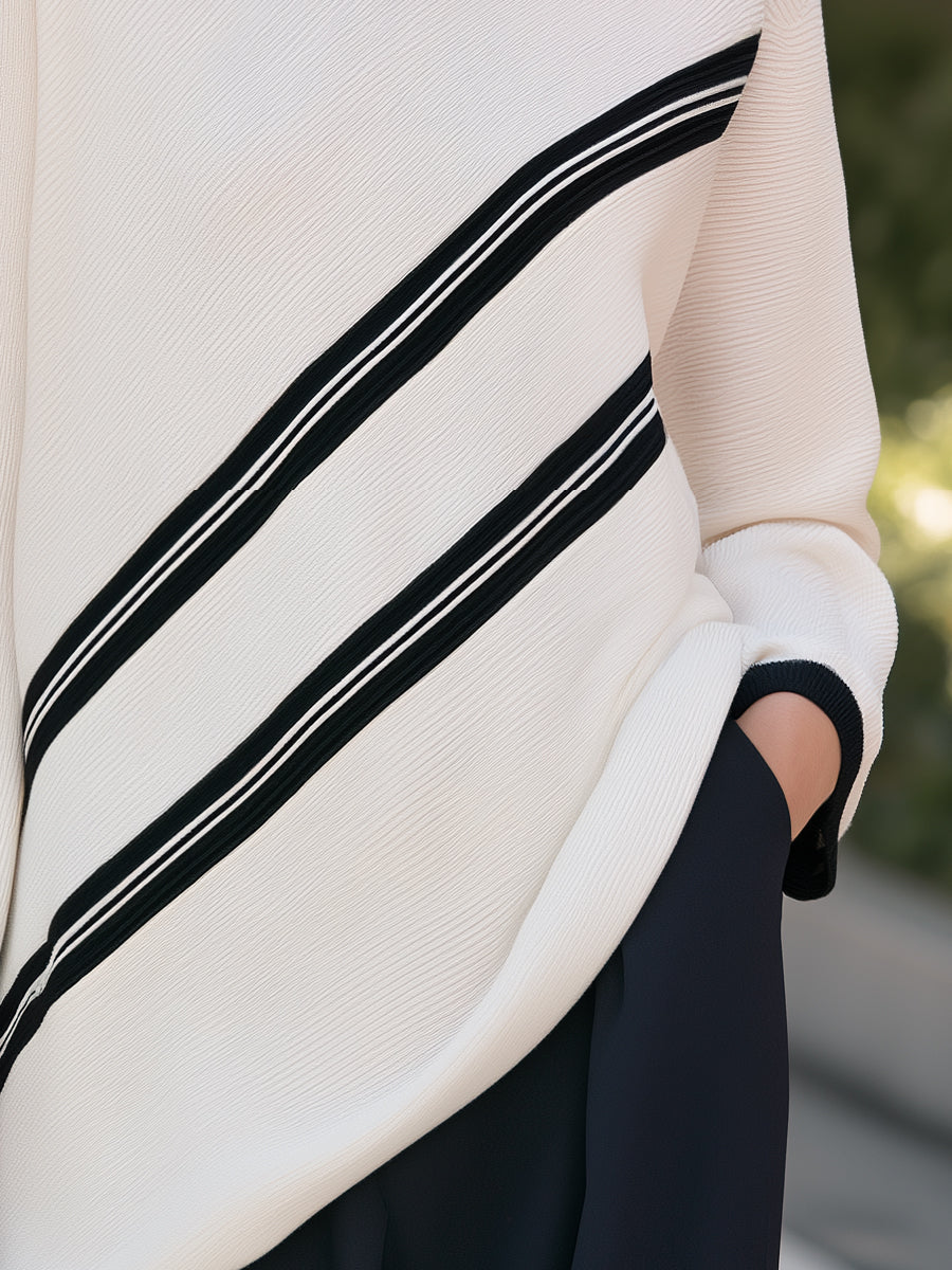 Contrast Stripe Knit Long Sleeve Top