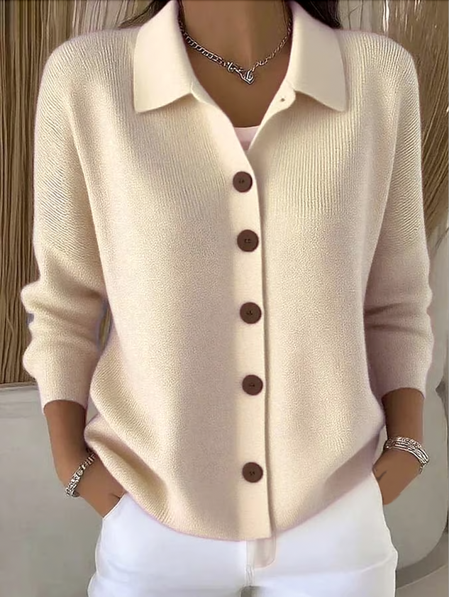 Women Cotton Plain Long Sleeve Comfy Casual Cardigan