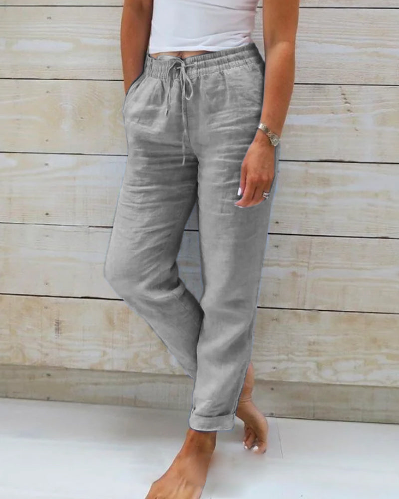 🔥[S-2XL]🍃👖Women's elastic waist cotton-linen wide-leg pants