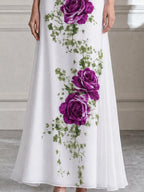 Elegant Illusion Purple Rose Floral Print Maxi Dress