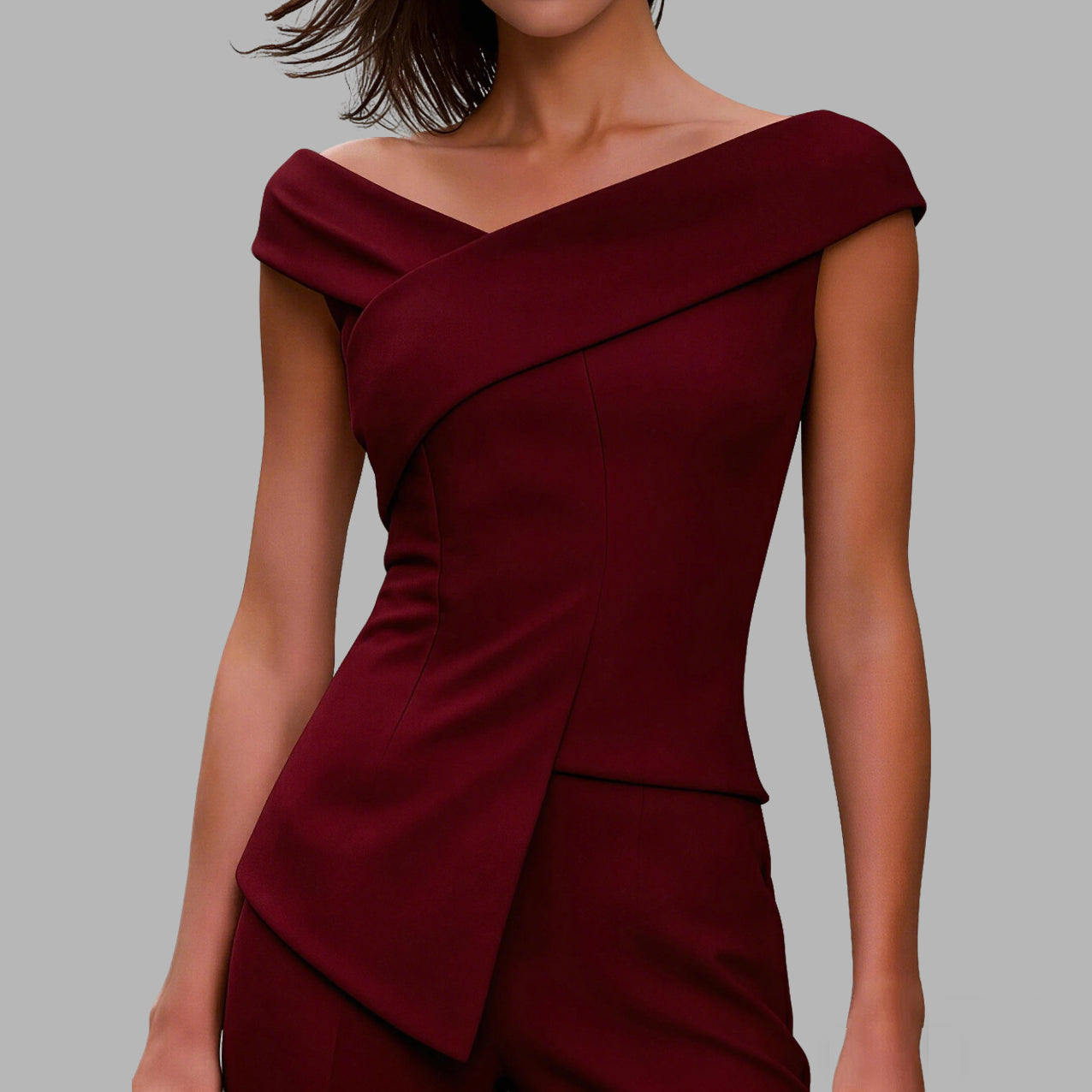 Women's Elegant Solid Color Off Shoulder Cross V Neck Irregular Hem Blouse