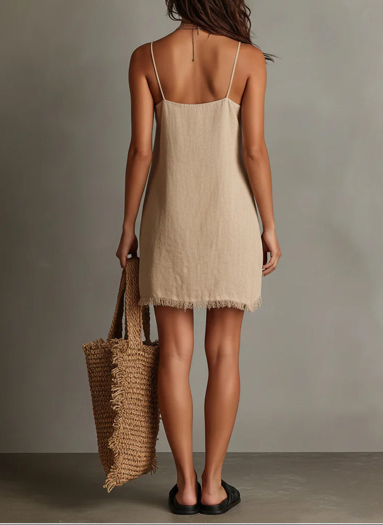 Minimalist Linen-Blend Frayed Mini Dress