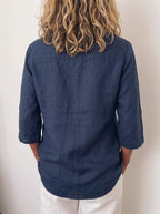 Women's Casual Linen Asymmetric Collar Inverted Pleat Top