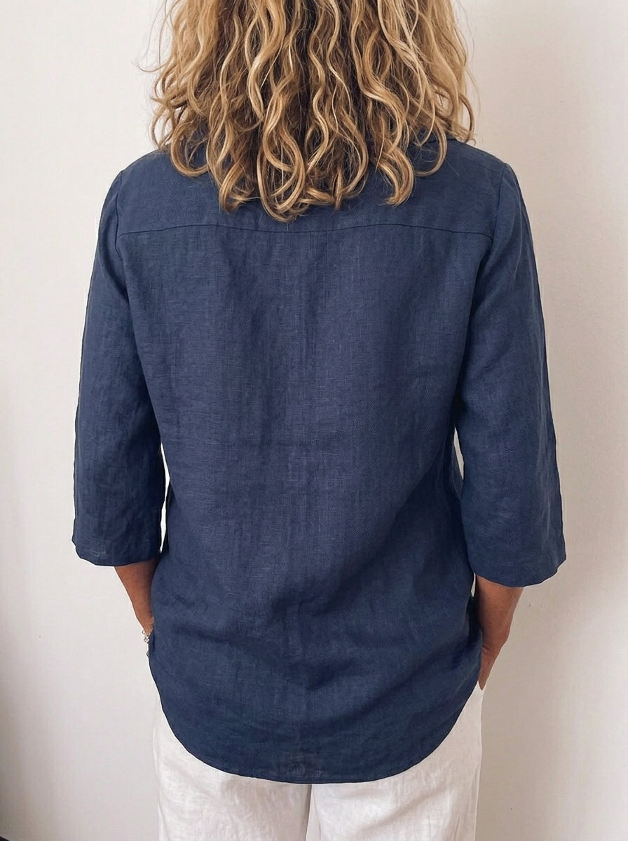 Women's Casual Linen Asymmetric Collar Inverted Pleat Top