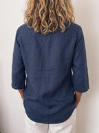 Women's Casual Linen Asymmetric Collar Inverted Pleat Top