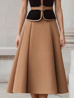 Contrast Trim Peplum Blazer And Pleated A-Line Skirt Set