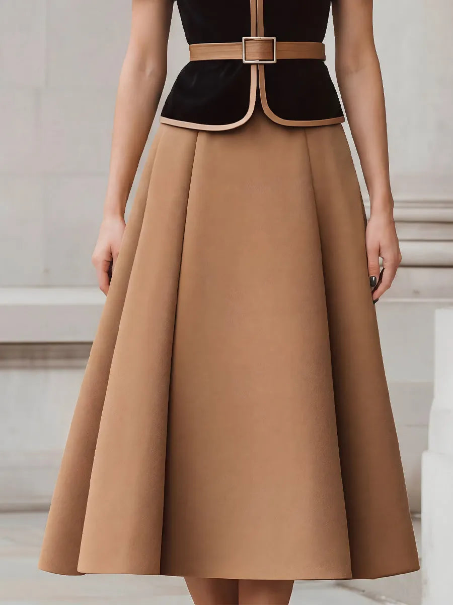 Contrast Trim Peplum Blazer And Pleated A-Line Skirt Set