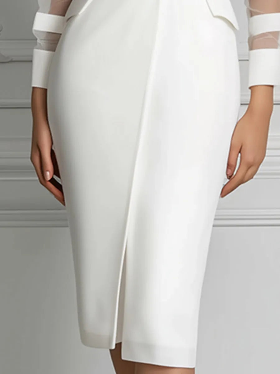 Sheer Panel Sleeve Tailored Blazer Midi Dress