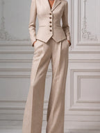 Champagne Beige Tailored Blazer & Wide Leg Trousers Set