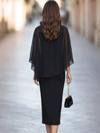 Elegant Chiffon & Lace-Inset Cape-Style Two-Piece Set