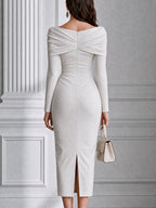 Elegant Crossover Draped V-Neck Bodycon Midi Dress