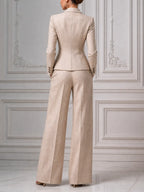 Champagne Beige Tailored Blazer & Wide Leg Trousers Set