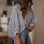 Women's Elegant Stripes Cotton And Linen Top