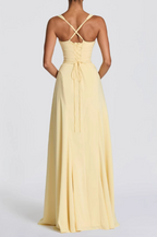 Chiffon Sweetheart Neck Adjustable Straps Back Lace-up Maxi Dress