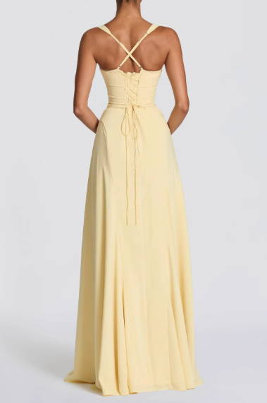 Chiffon Sweetheart Neck Adjustable Straps Back Lace-up Maxi Dress