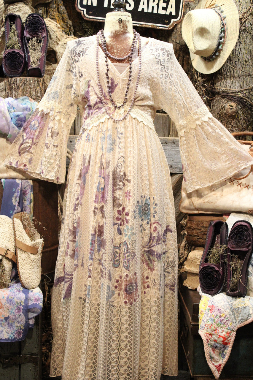 Lead Singer Beige Embo Flower Maxi Dress