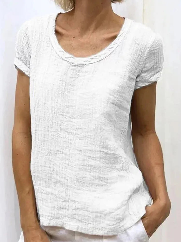 Women's Casual Linen Solid-colored Print T-shirt