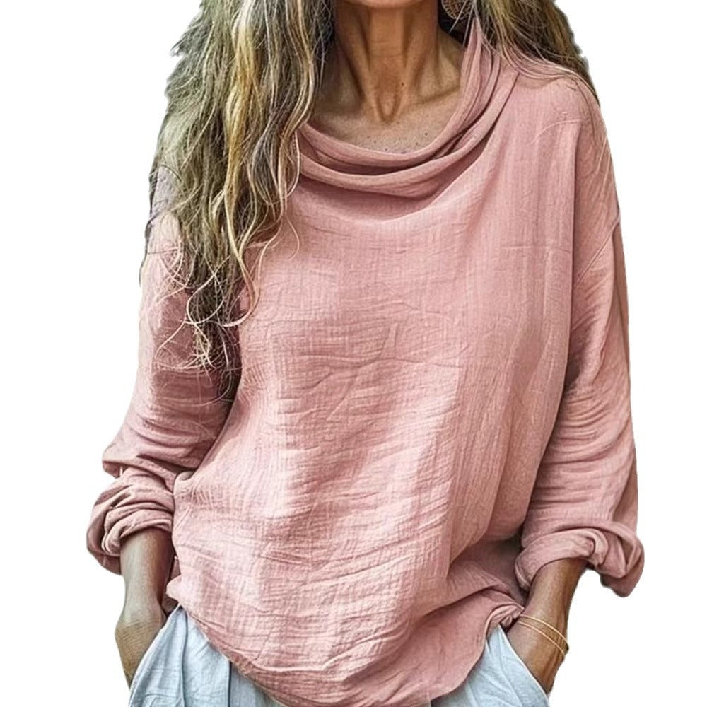 Women's Bohemian Linen Simple Casual Long-sleeve Top Shirt