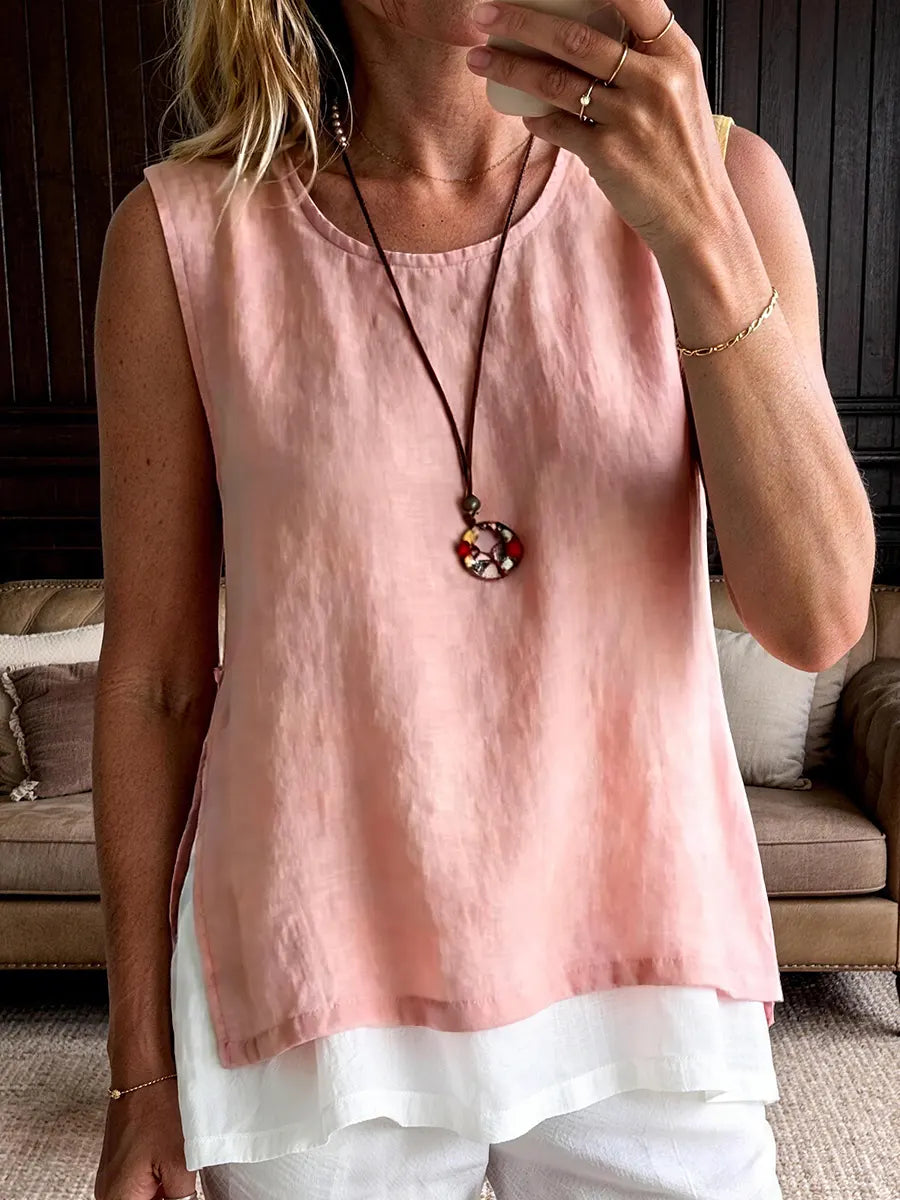 Women's Casual Double-Layer Cotton-Linen Sleeveless Vest