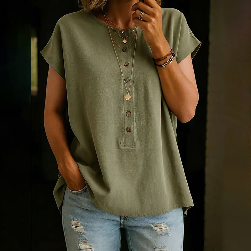 Women's Solid Color Linen Blend Short Sleeve  T-shirt