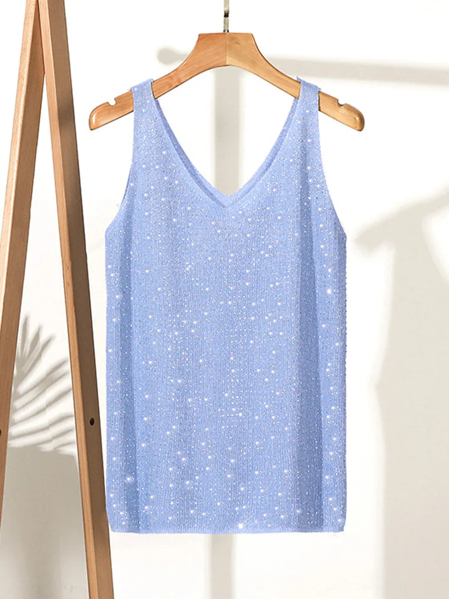Stylish, Sparkling Rhinestone Knit Vest