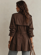 Utility Chic Cotton-Twill Double-Breasted Belted Chocolate Brown Trench Coat