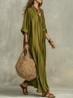 Olive Green Relaxed Bohemian Maxi Dress
