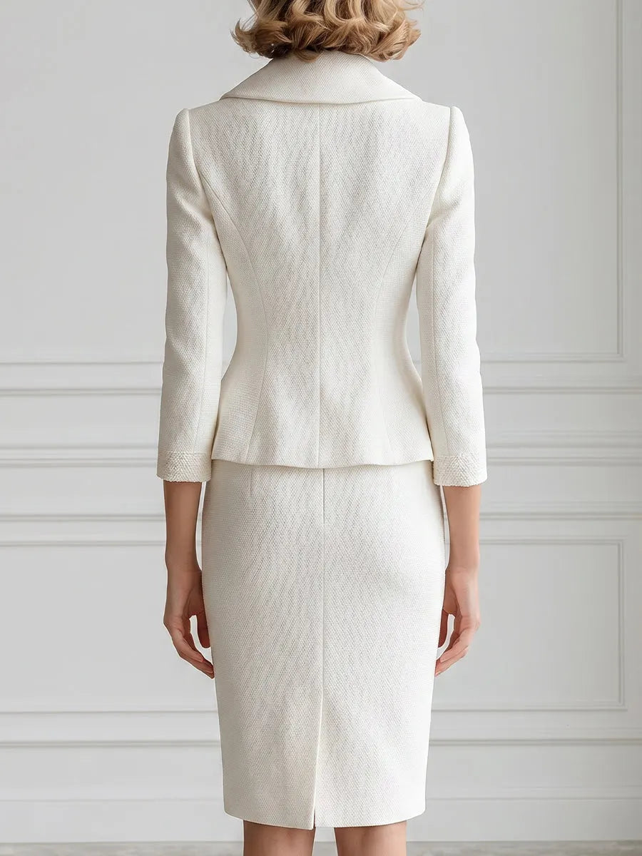 Floral Brooch Peplum Blazer And Pencil Skirt Suit
