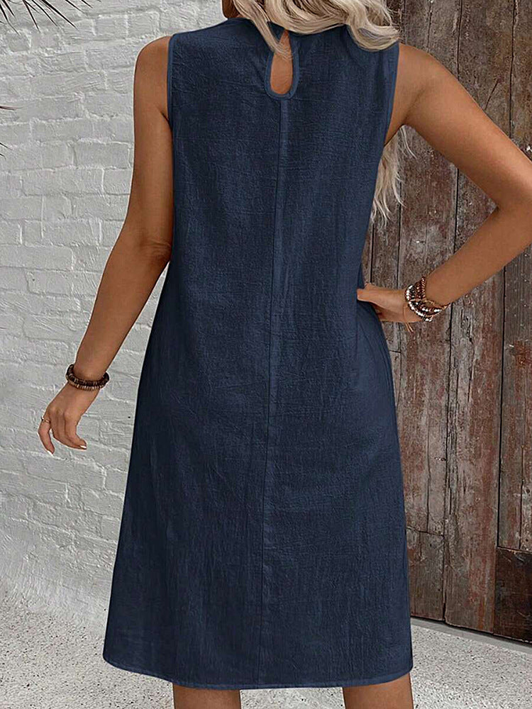 Women'S Solid Color Sleeveless Round Neck Casual Loose Midi Dress