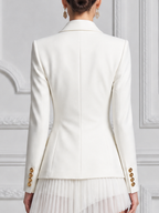 White Double Breasted Gold Button Tailored Blazer