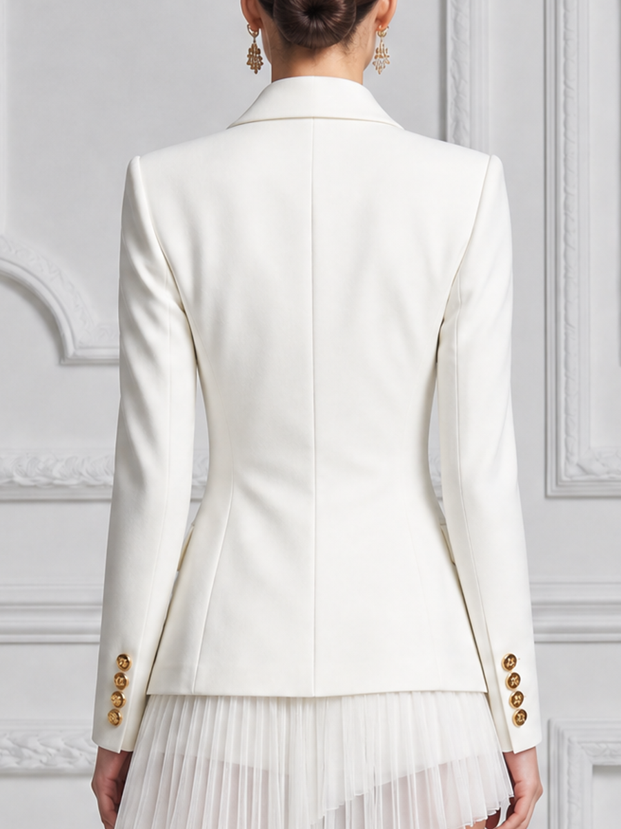 White Double Breasted Gold Button Tailored Blazer