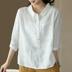 Women's Solid Color Button Down Linen Cotton Shirt
